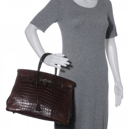 Hermes Matte Porosus Crocodile Birkin 35 Chocolate 2 of 9