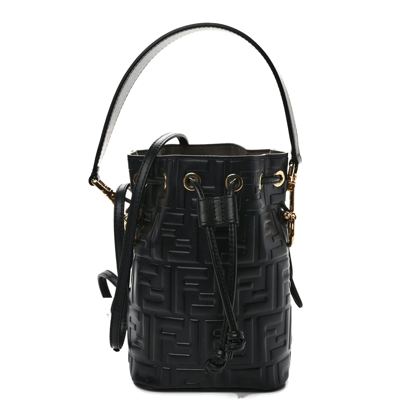 Vitello Liberty F is Fendi FF 1974 Embossed Mini Mon Tresor Bucket Bag Black