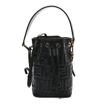 Fendi Vitello Liberty F is Fendi FF 1974 Embossed Mini Mon Tresor Bucket Bag Black 1 of 9