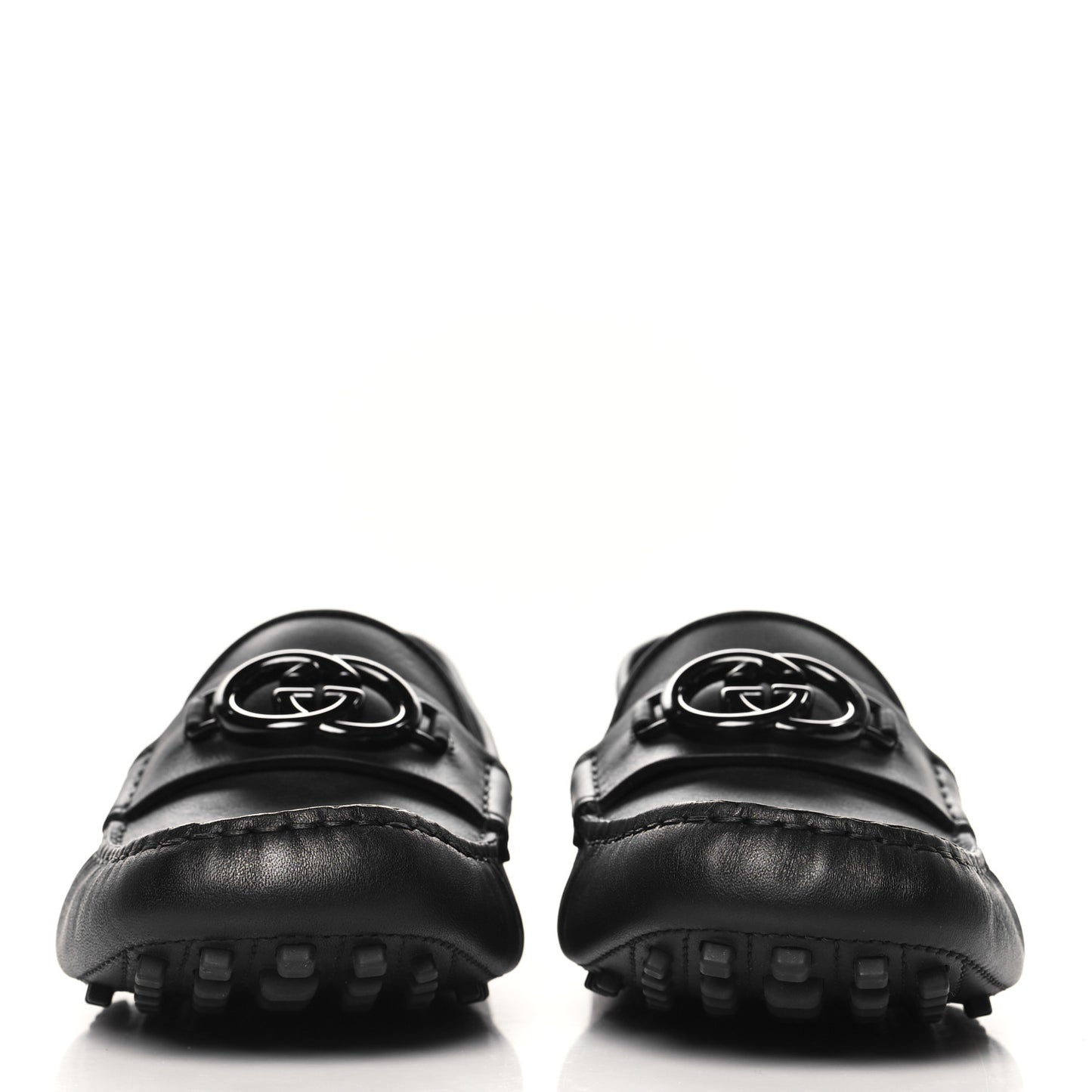Soft Clove Calfskin Monochrome Mens Interlocking G Driver Loafers 9 Black