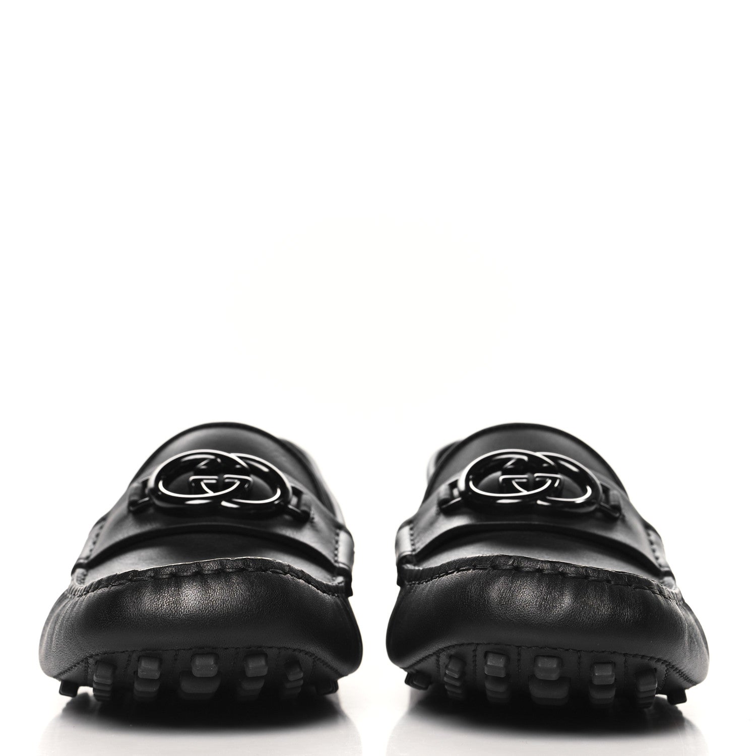 Gucci Soft Clove Calfskin Monochrome Mens Interlocking G Driver Loafers 9 Black 3 of 10