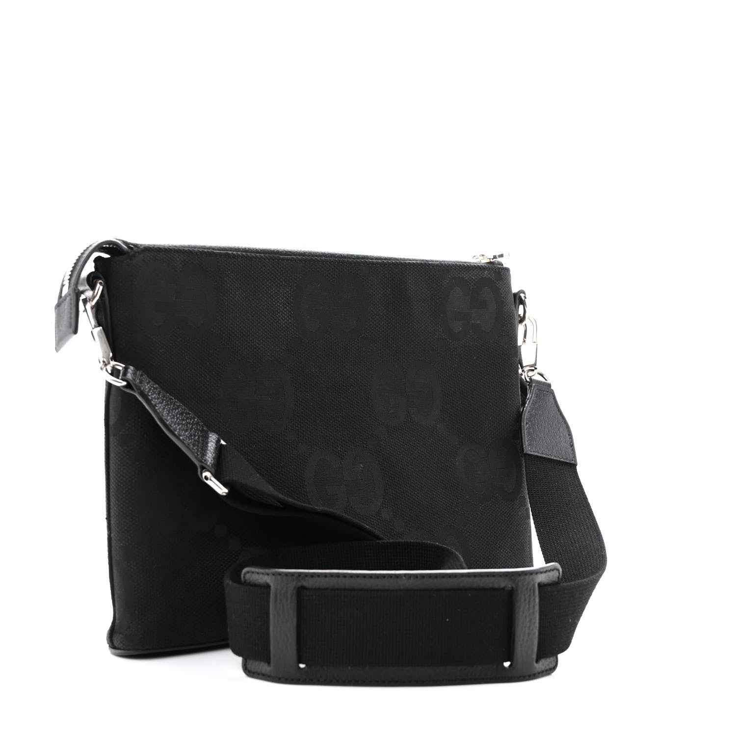 Gucci Monogram Jumbo GG Textured Dollar Calfskin Wristlet Messenger Bag Black 3 of 13