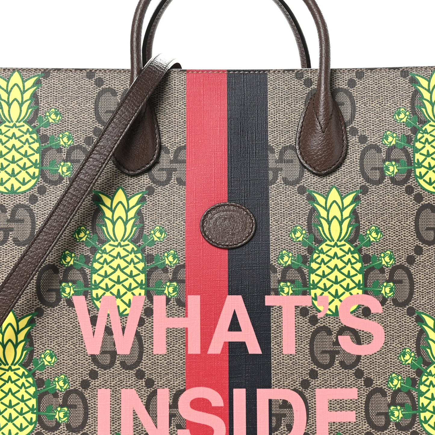 Maxi GG Supreme Monogram Pineapple Textured Dollar Calfskin Medium Retro Interlocking G Tote Bag Beige Ebony Green Pink New Acero