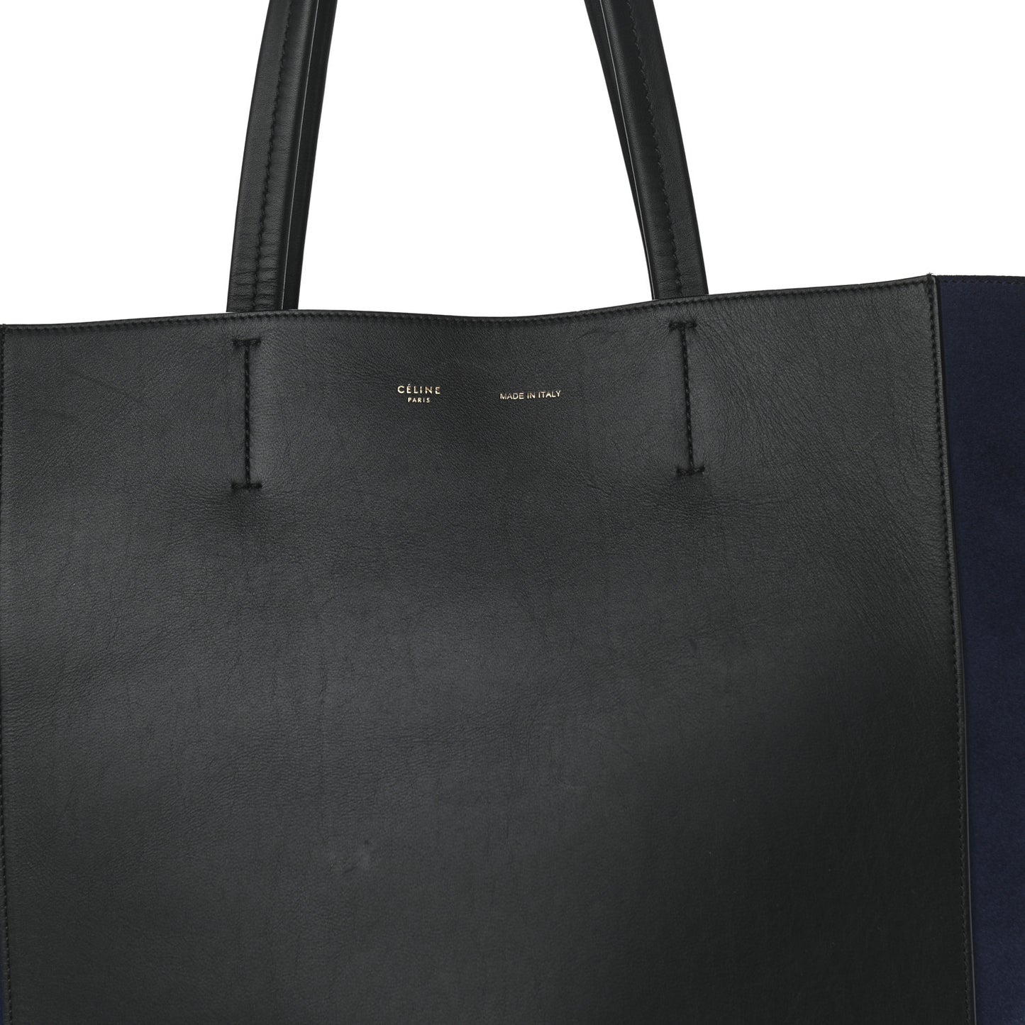 Smooth Calfskin Suede Large Phantom Luggage Bi-Cabas Black Navy