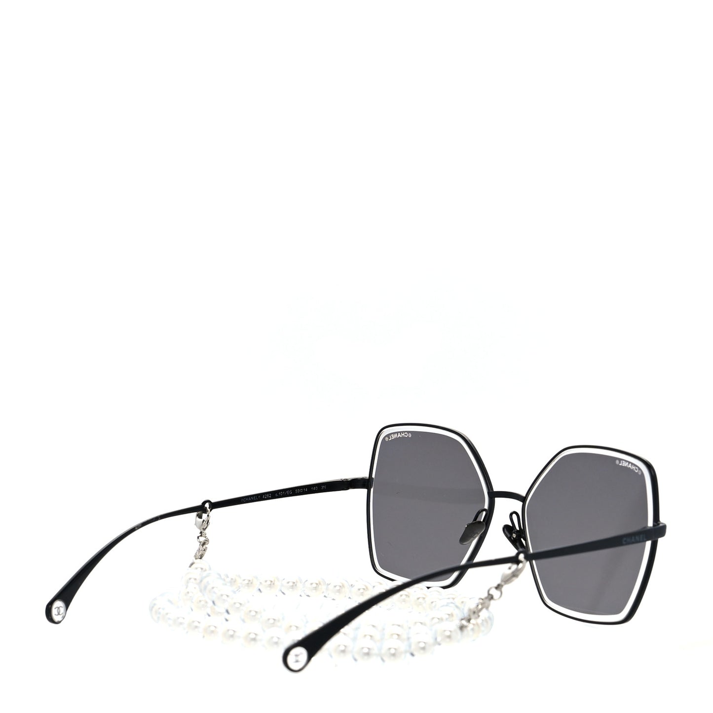 Metal Butterfly Removable Pearl Chain Sunglasses 4262 Black