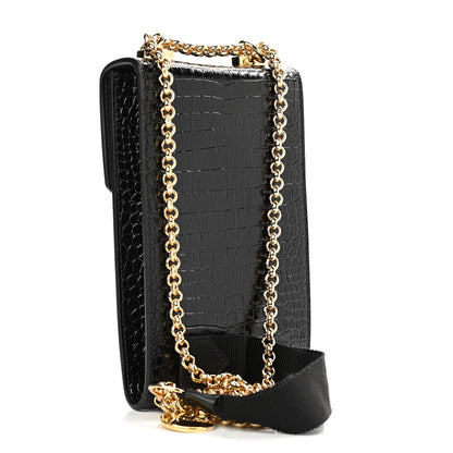 Givenchy Calfskin Crocodile Embossed Mini Phone Crossbody Bag Black 3 of 11