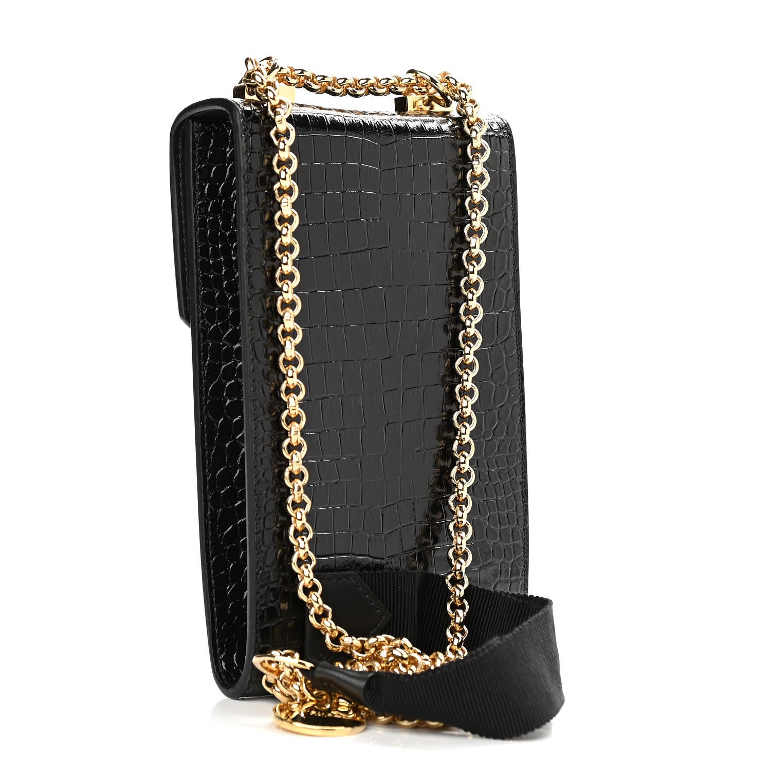 Givenchy Calfskin Crocodile Embossed Mini Phone Crossbody Bag Black 3 of 11