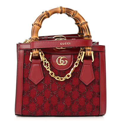 Gucci New Canvas Charisma Calfskin Crystal GG Monogram Mini Diana Tote Bag New Cherry Red 1 of 10