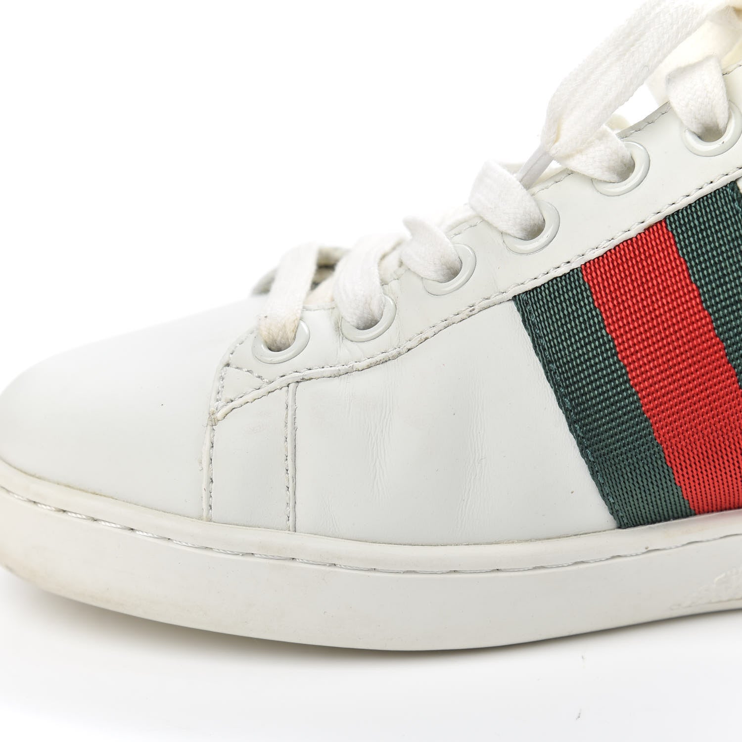 Gucci Calfskin Web Bee Embroidered Womens Ace Sneakers 37 White Green 12 of 12
