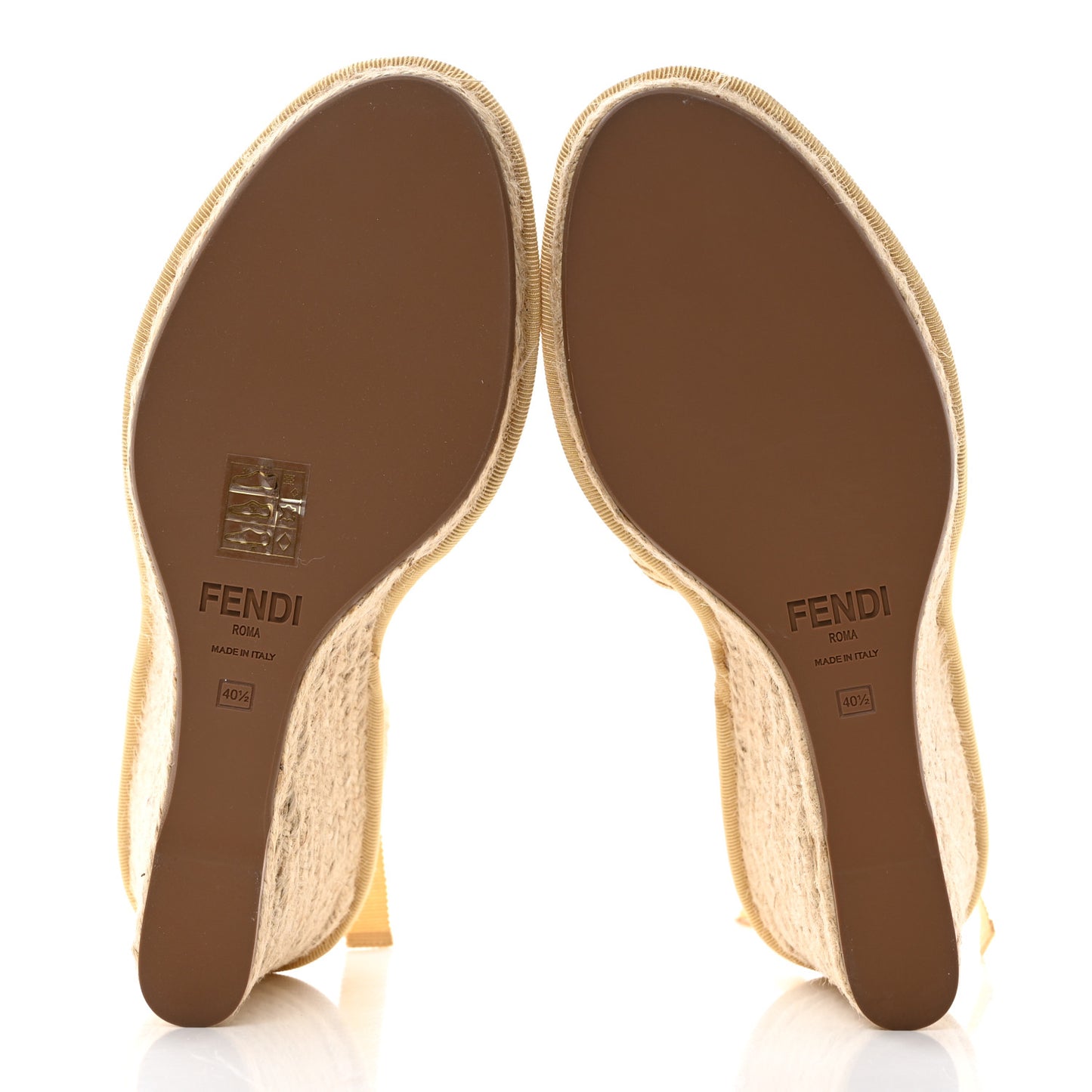 Canvas FF Embroidered Roma Ankle Wrap Espadrille Wedges 40.5 Beige