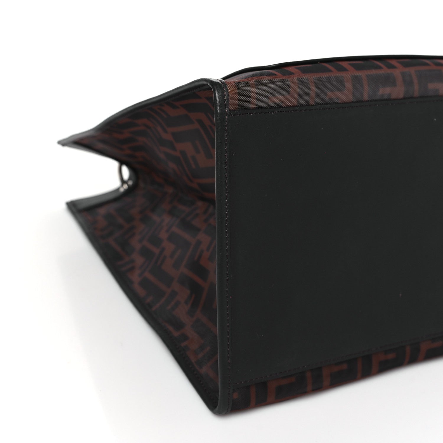 Fendi Mesh Vitello Century Cuoio FF 1974 Medium Runaway Shopper Tote Marrone Black Ebano 9 of 10