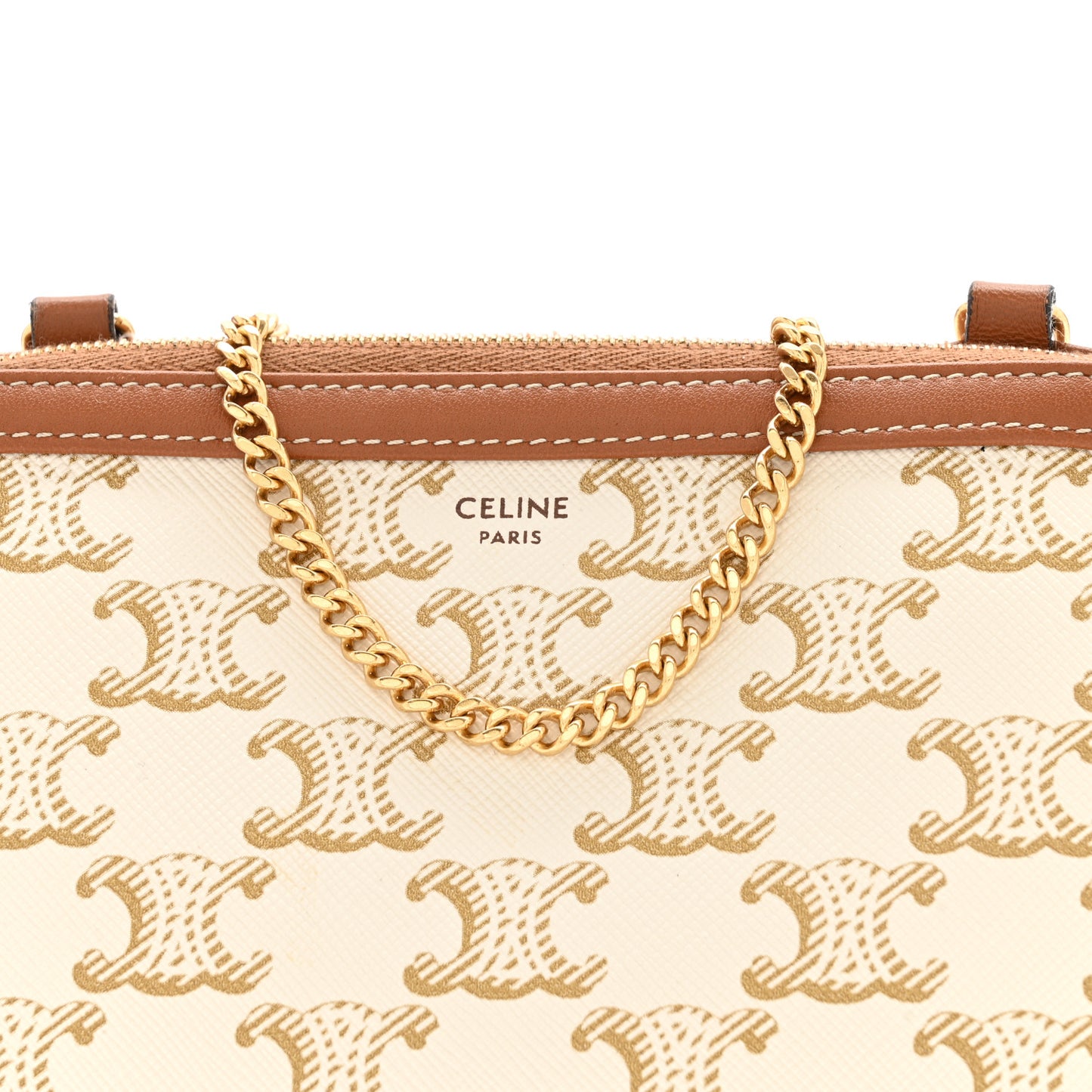 Lambskin Triomphe Canvas Clutch With Chain White Tan