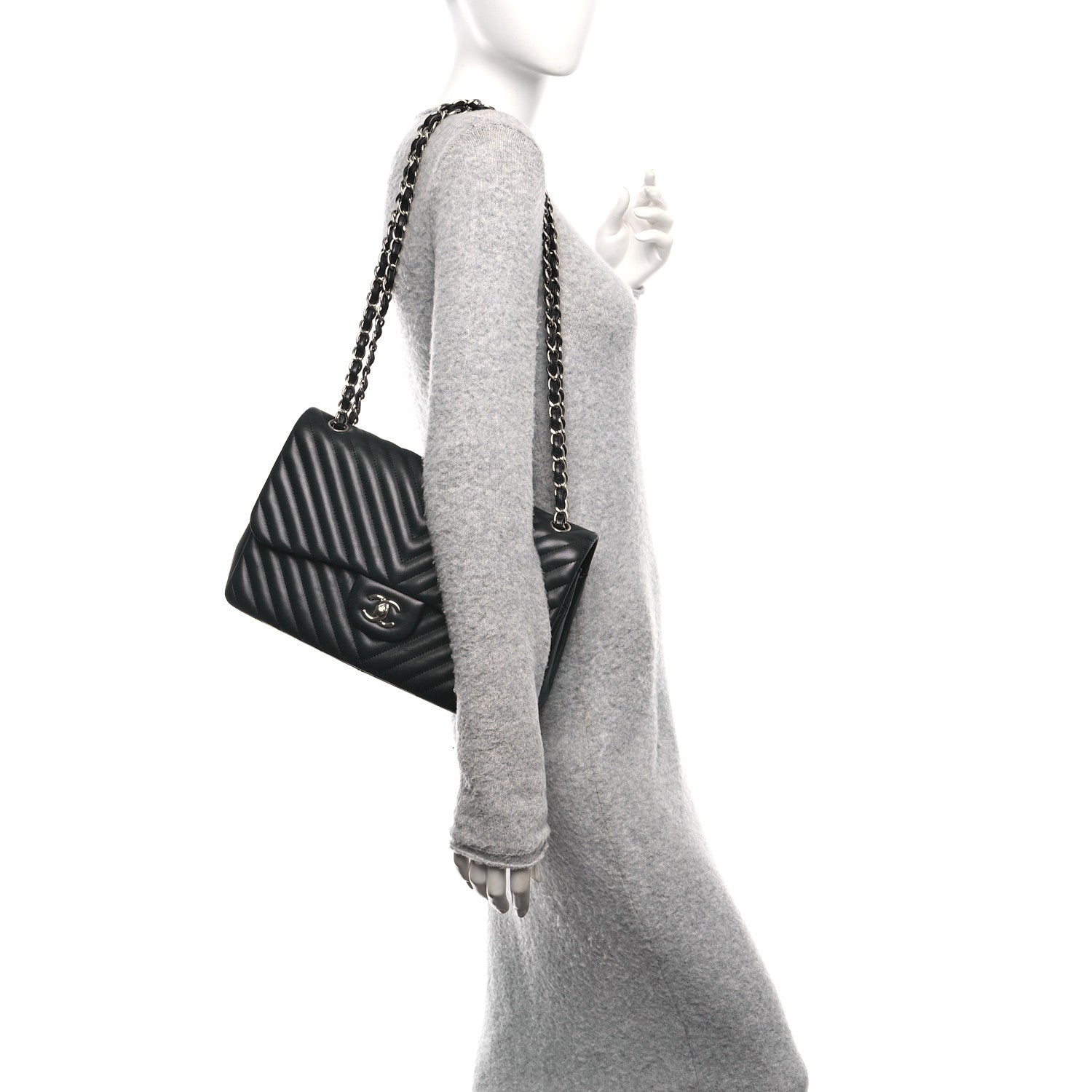 Chanel Lambskin Chevron Quilted Jumbo Double Flap Black 2 of 11
