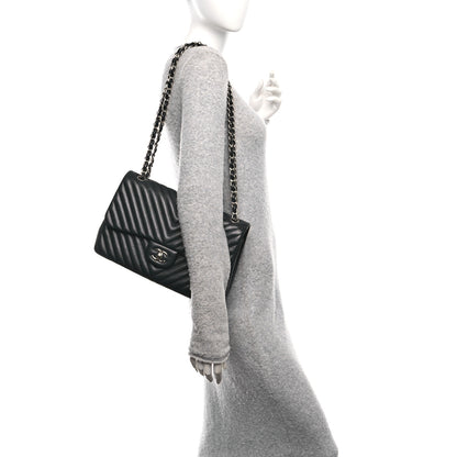 Chanel Lambskin Chevron Quilted Jumbo Double Flap Black 2 of 11