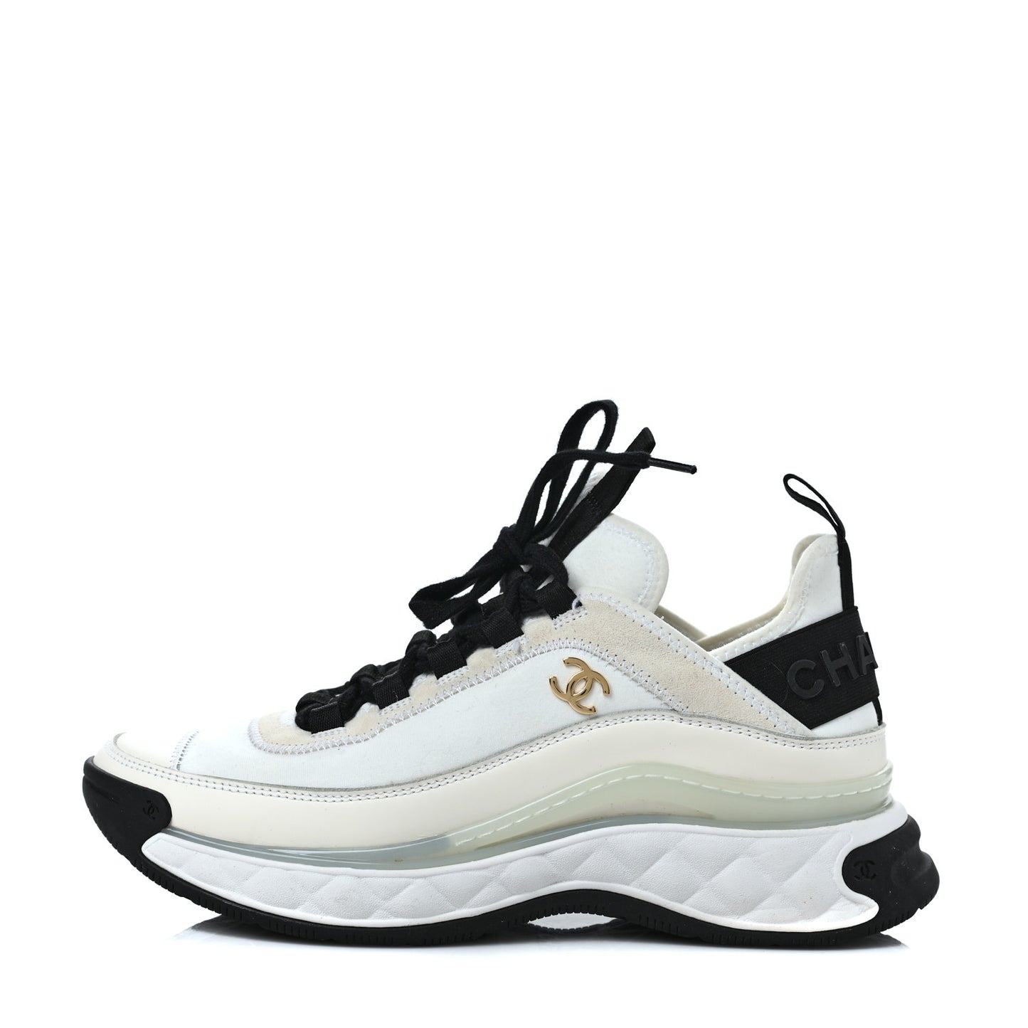 Velvet Calfskin Mixed Fibers CC Sneakers 37.5 Ivory Black