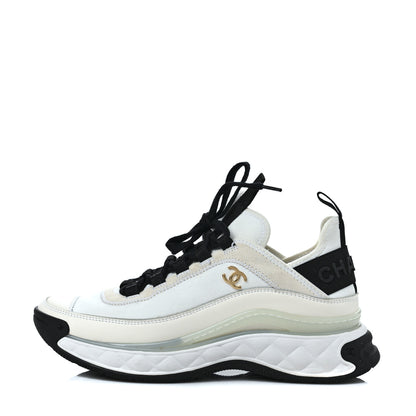 Chanel Velvet Calfskin Mixed Fibers CC Sneakers 37.5 Ivory Black 1 of 9