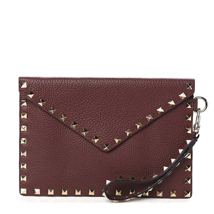 Valentino Garavani Pebbled Calfskin Medium Rockstud Envelope Flat Wristlet Pouch Rubin 1 of 6