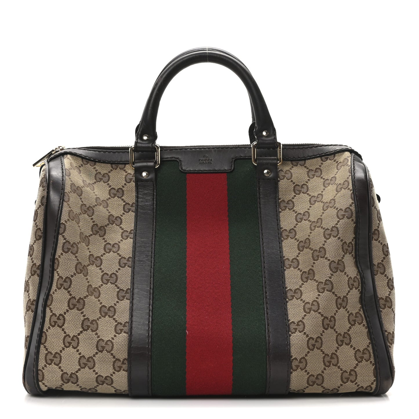 Monogram Selleria Calfskin Vintage Web Medium Boston Beige Ebony Cocoa