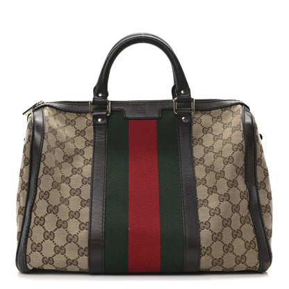 Gucci Monogram Selleria Calfskin Vintage Web Medium Boston Beige Ebony Cocoa 1 of 10