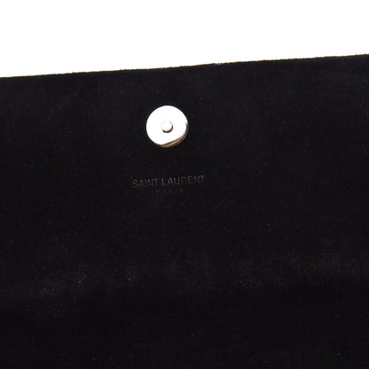 Saint Laurent Calfskin Crocodile Embossed Classic Monogram Tassel Clutch Black 9 of 11
