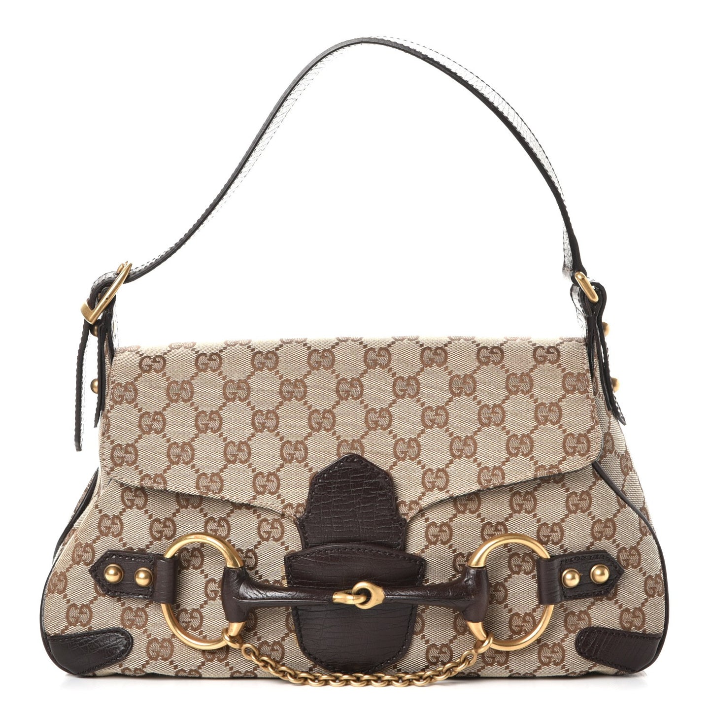 Monogram Horsebit Chain Flap Shoulder Bag Brown