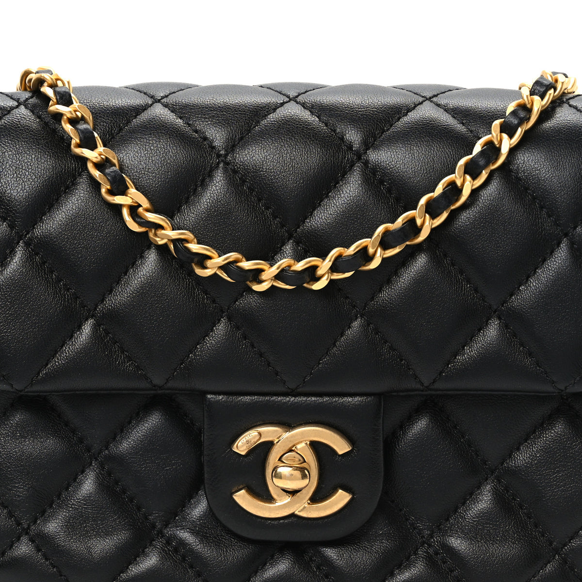 Lambskin Enamel Quilted Mini Coco Hearts Square Flap Black