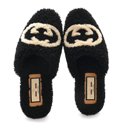 Gucci Faux Shearling Interlocking G Womens Eileen Slippers 36.5 Butterscotch Black 2 of 9