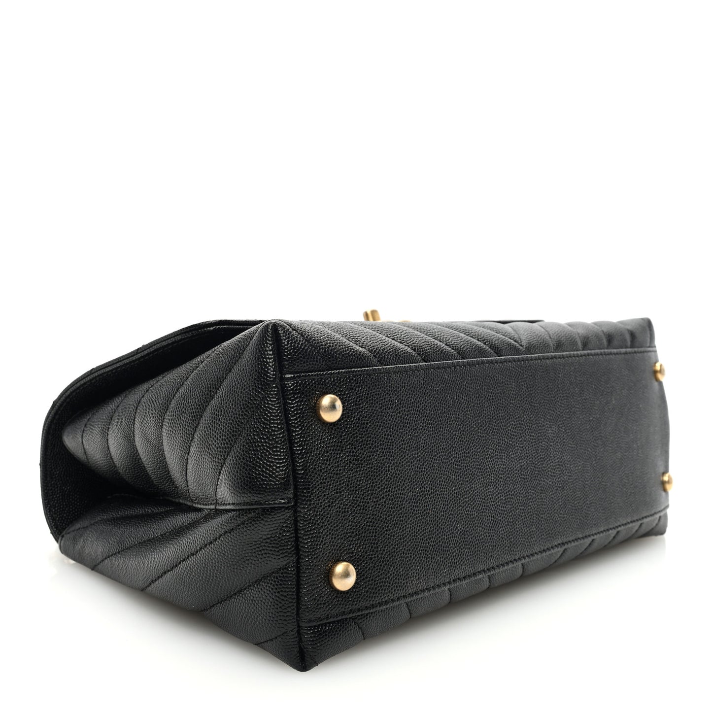 Caviar Chevron Quilted Small Coco Handle Flap Black