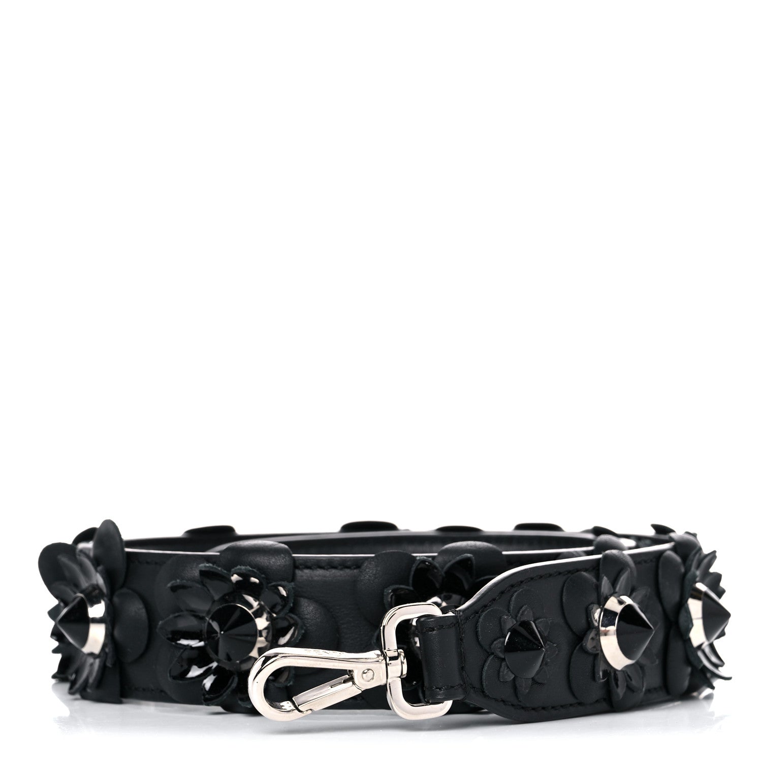 Fendi Vitello Dolce Nappa Patent Flowerland Studded Strap You Black 1 of 5