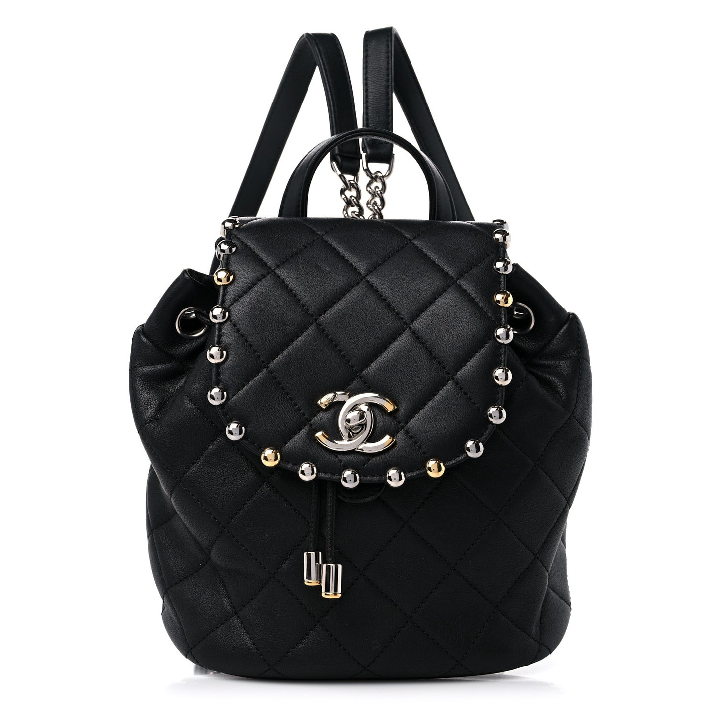 Lambskin Quilted Metallic Bubble Backpack Black