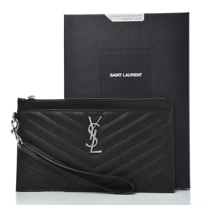 Saint Laurent Grain De Poudre Chevron Monogram Large Bill Pouch Black 8 of 8