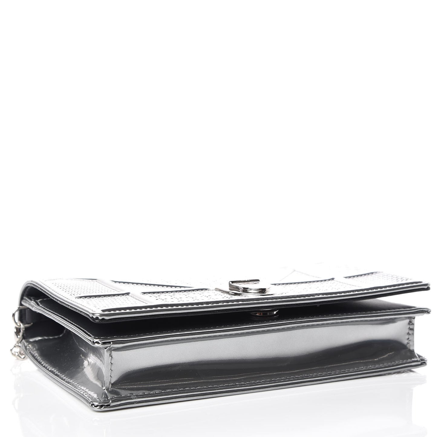 Metallic Patent Micro-Cannage Diorama Wallet on Chain Pouch Silver
