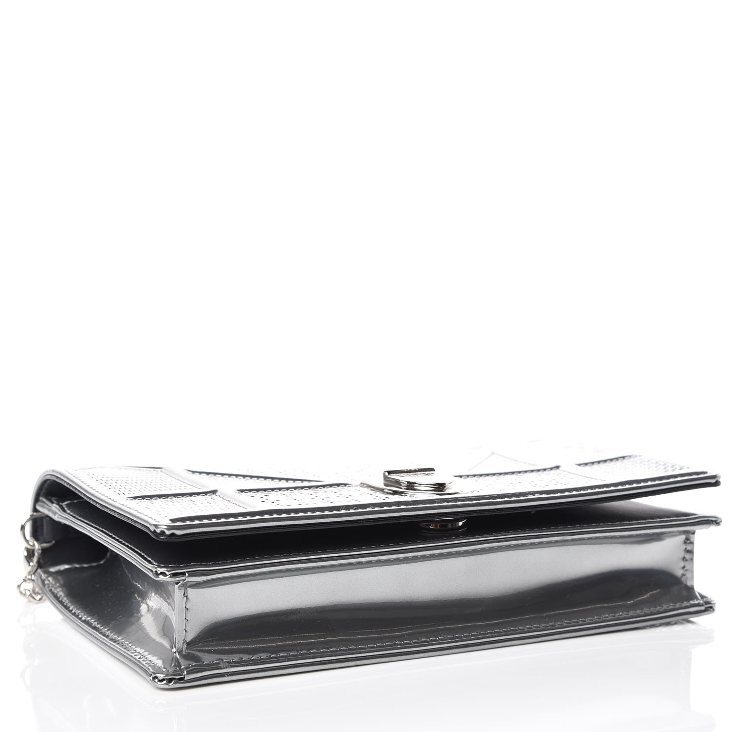 Christian Dior Metallic Patent Micro-Cannage Diorama Wallet on Chain Pouch Silver 4 of 11