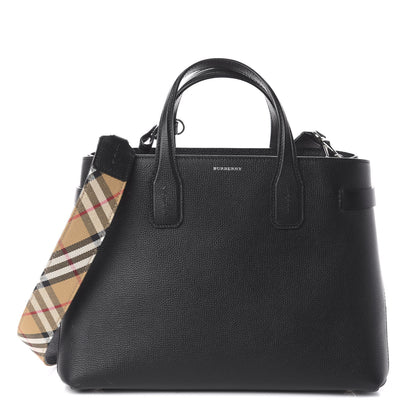 Burberry Derby Calfskin House Check Medium Banner Tote Black 1 of 9