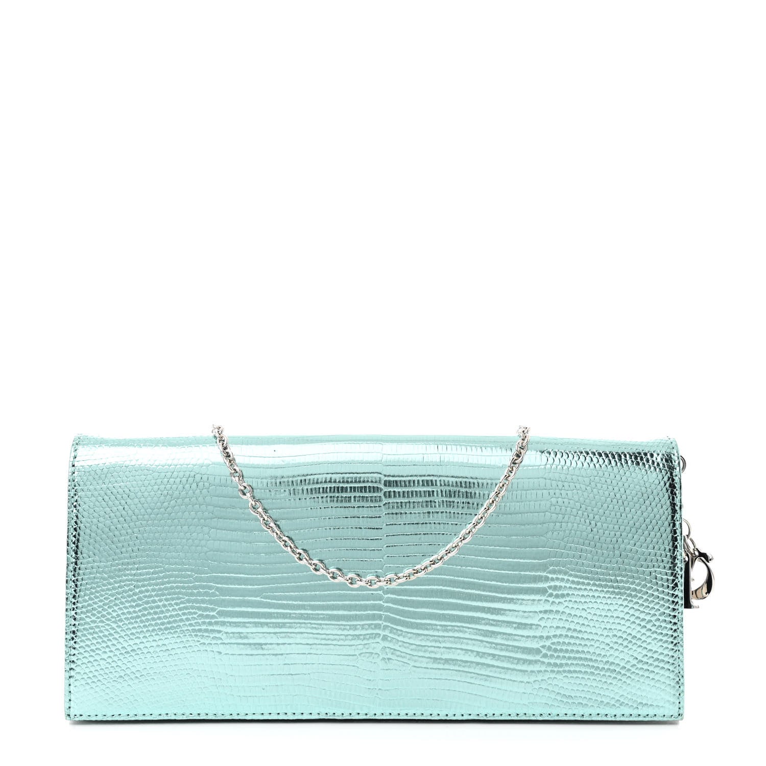 Christian Dior Metallic Lizard Lady Dior Croisiere Chain Clutch Blue 1 of 11
