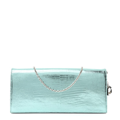 Christian Dior Metallic Lizard Lady Dior Croisiere Chain Clutch Blue 1 of 11