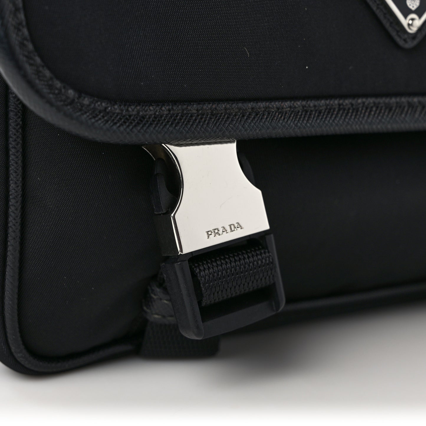 Re-Nylon Saffiano Pocket Double Snap Buckle Shoulder Bag Black