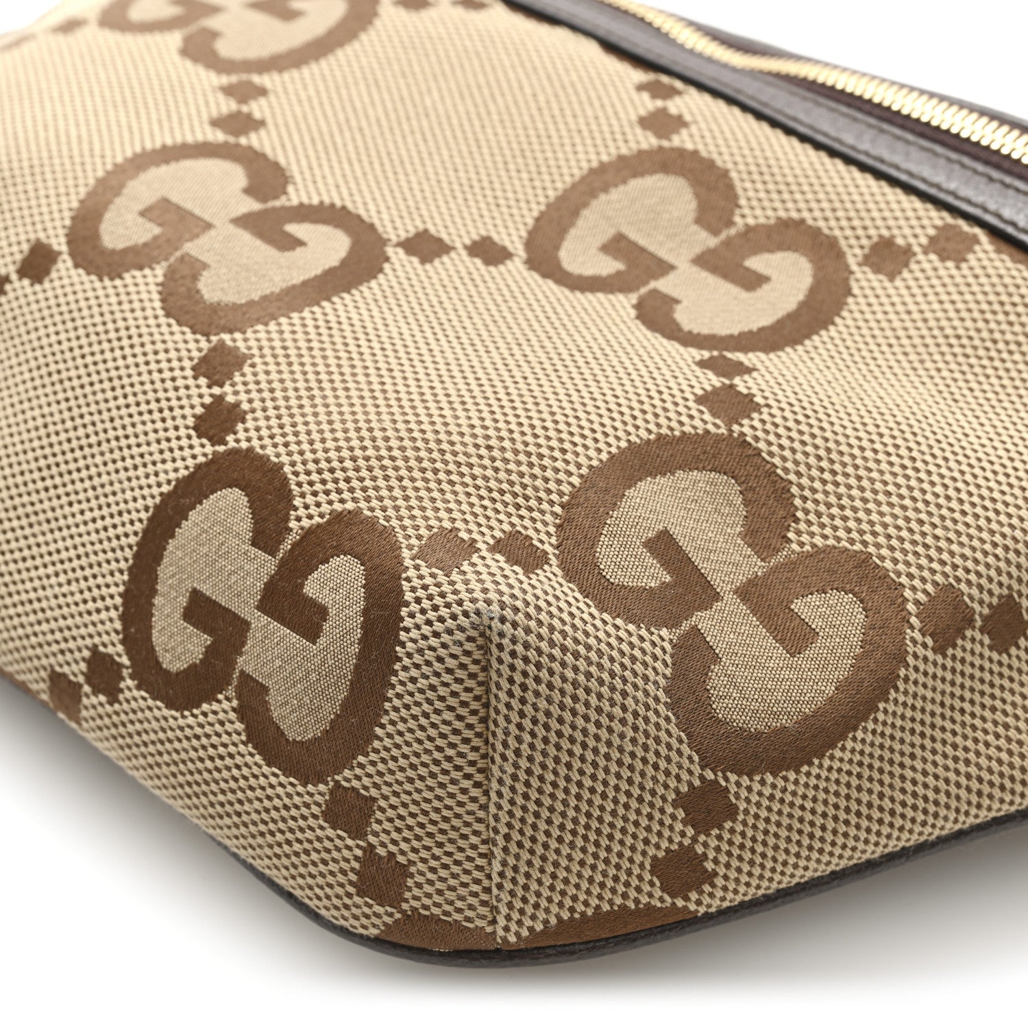 Gucci Monogram Jumbo GG Textured Dollar Calfskin Web Belt Bag Camel Ebony New Acero 9 of 9