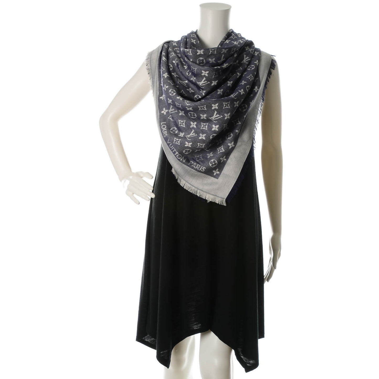 Silk Wool Monogram Denim Shawl Blue