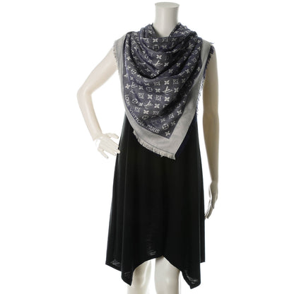 Louis Vuitton Silk Wool Monogram Denim Shawl Blue 2 of 5