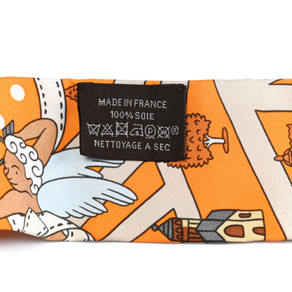 Hermes Silk Les Nouveaux Amoureux de Paris Twilly Orange Ciel Beige 2 of 4