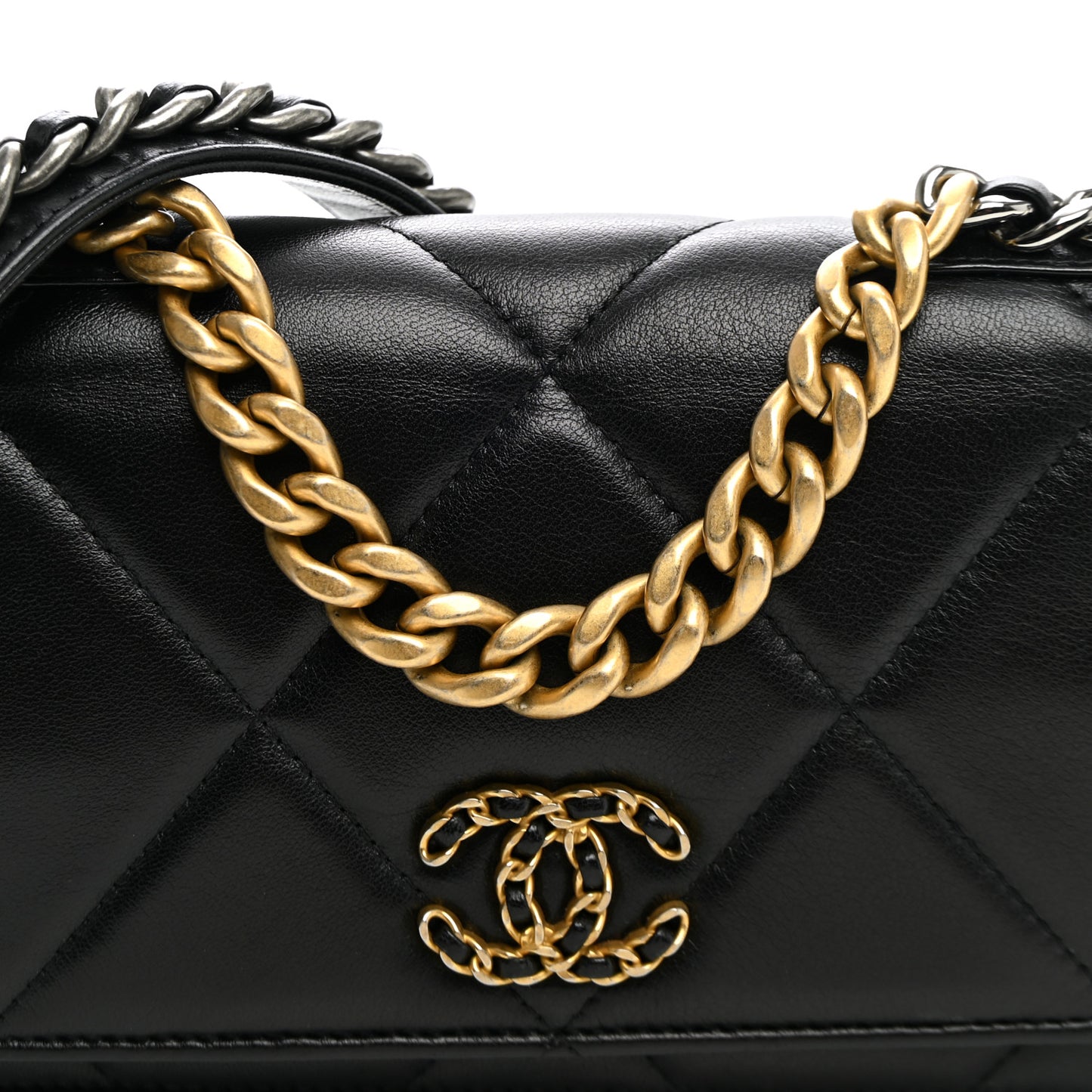 Lambskin Quilted Chanel 19 Wallet On Chain WOC Black
