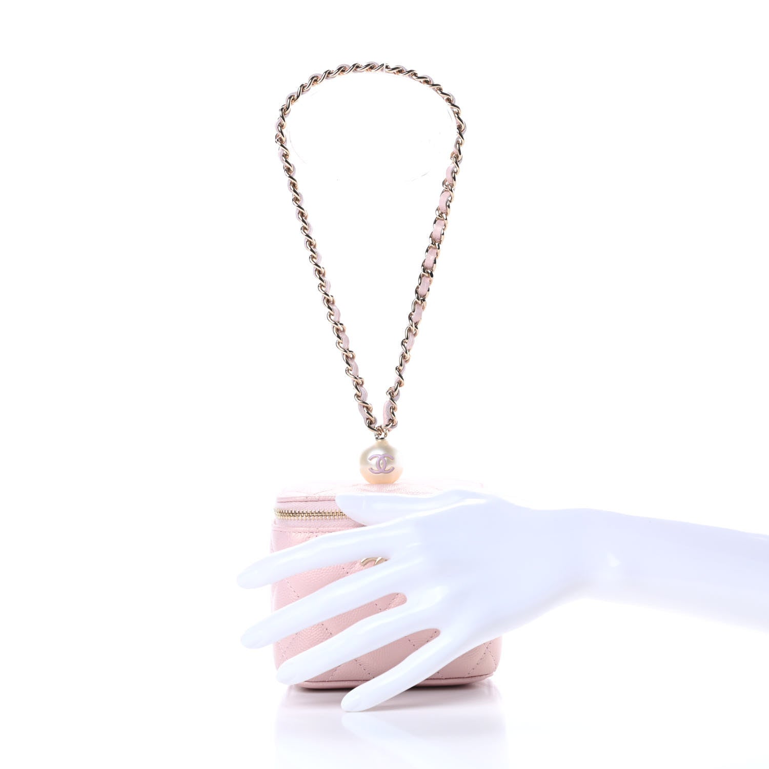 Chanel Iridescent Caviar Quilted Mini Pearl On Top Vanity Case With Chain Light Pink 3 of 11