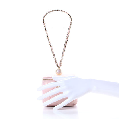Chanel Iridescent Caviar Quilted Mini Pearl On Top Vanity Case With Chain Light Pink 3 of 11