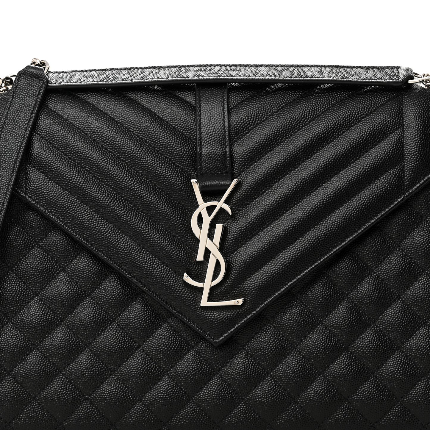 Grain De Poudre Textured Mixed Matelasse Large Triquilt Monogram Satchel Black