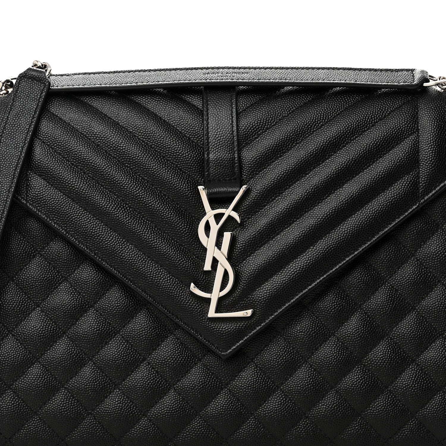 Saint Laurent Grain De Poudre Textured Mixed Matelasse Large Triquilt Monogram Satchel Black 7 of 10