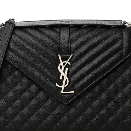 Saint Laurent Grain De Poudre Textured Mixed Matelasse Large Triquilt Monogram Satchel Black 7 of 10