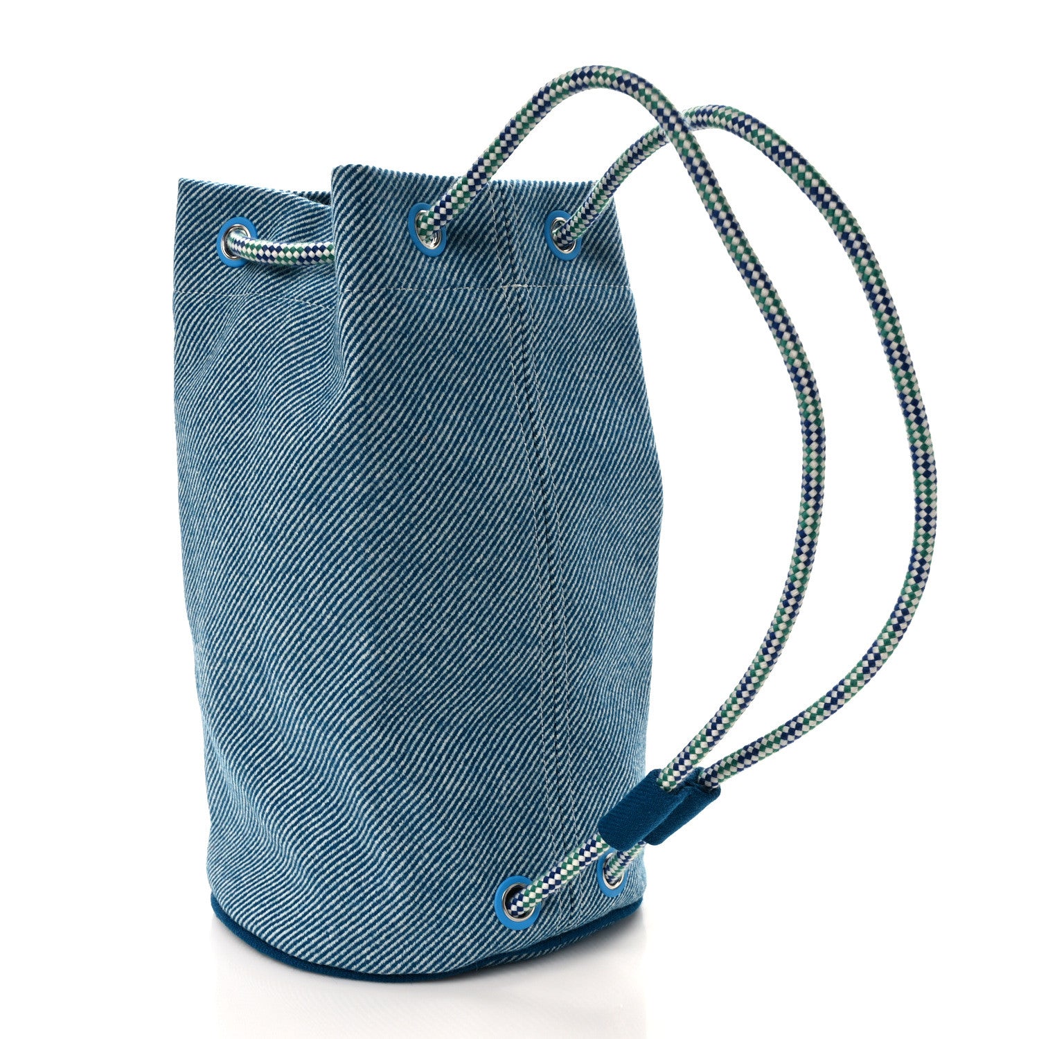 Hermes Toile H Canvas Les Cabanes Drawstring Duffle Bag Bleu Paon 3 of 8