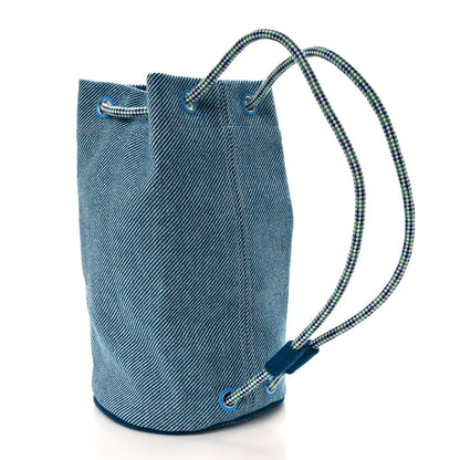 Hermes Toile H Canvas Les Cabanes Drawstring Duffle Bag Bleu Paon 3 of 8