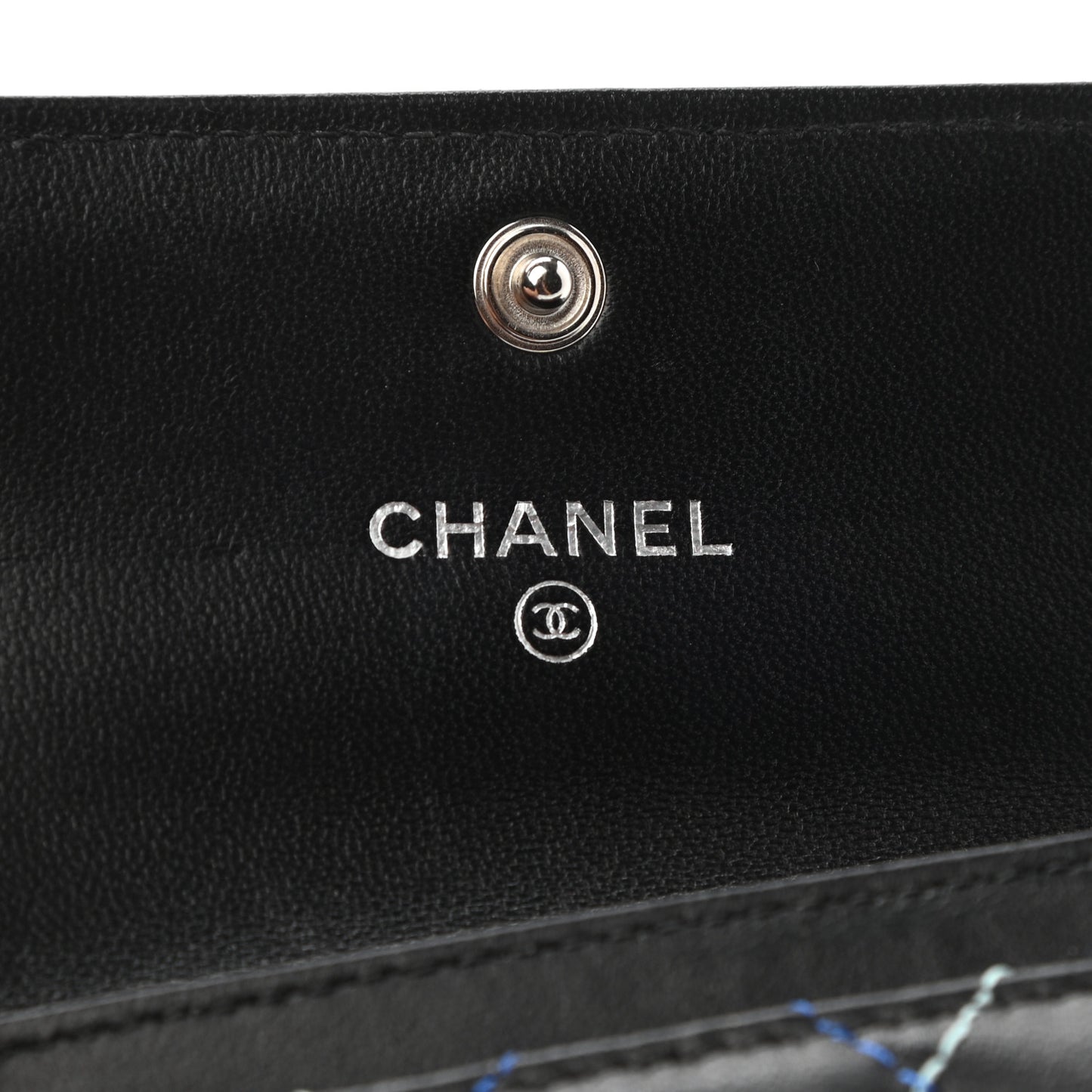 Lambskin Quilted Flap Card Holder Black Multicolor